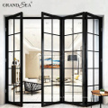 Aluminum black folding door with grill design inside double safety glass